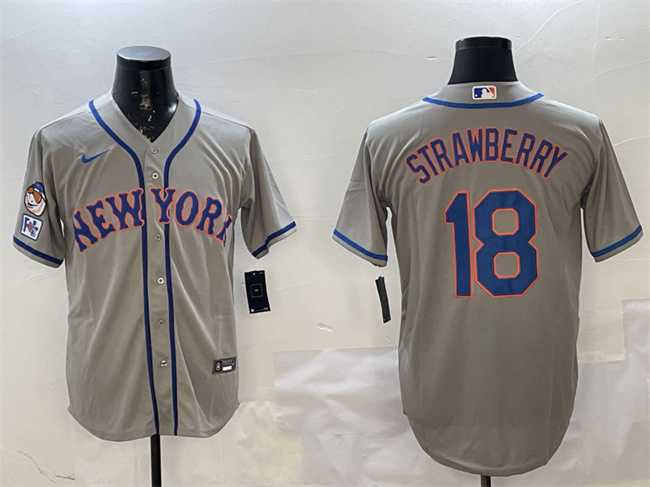 Mens New York Mets #18 Darryl Strawberry Grey 2025 Spring Training Cool Base Stitched Jersey->new york mets->MLB Jersey